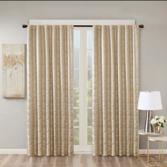 Gold Metallic Damask Total Blackout Thermal Curtain Panel - Set of 2 - 50”x84”